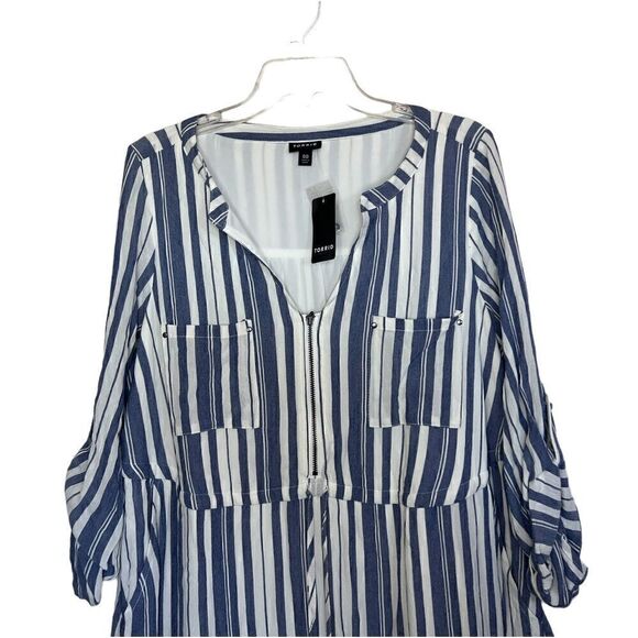 Torrid Blue/White Stripe Zip Front Preppy Drawstring Shirt Dress Size M/L - Picture 4 of 10